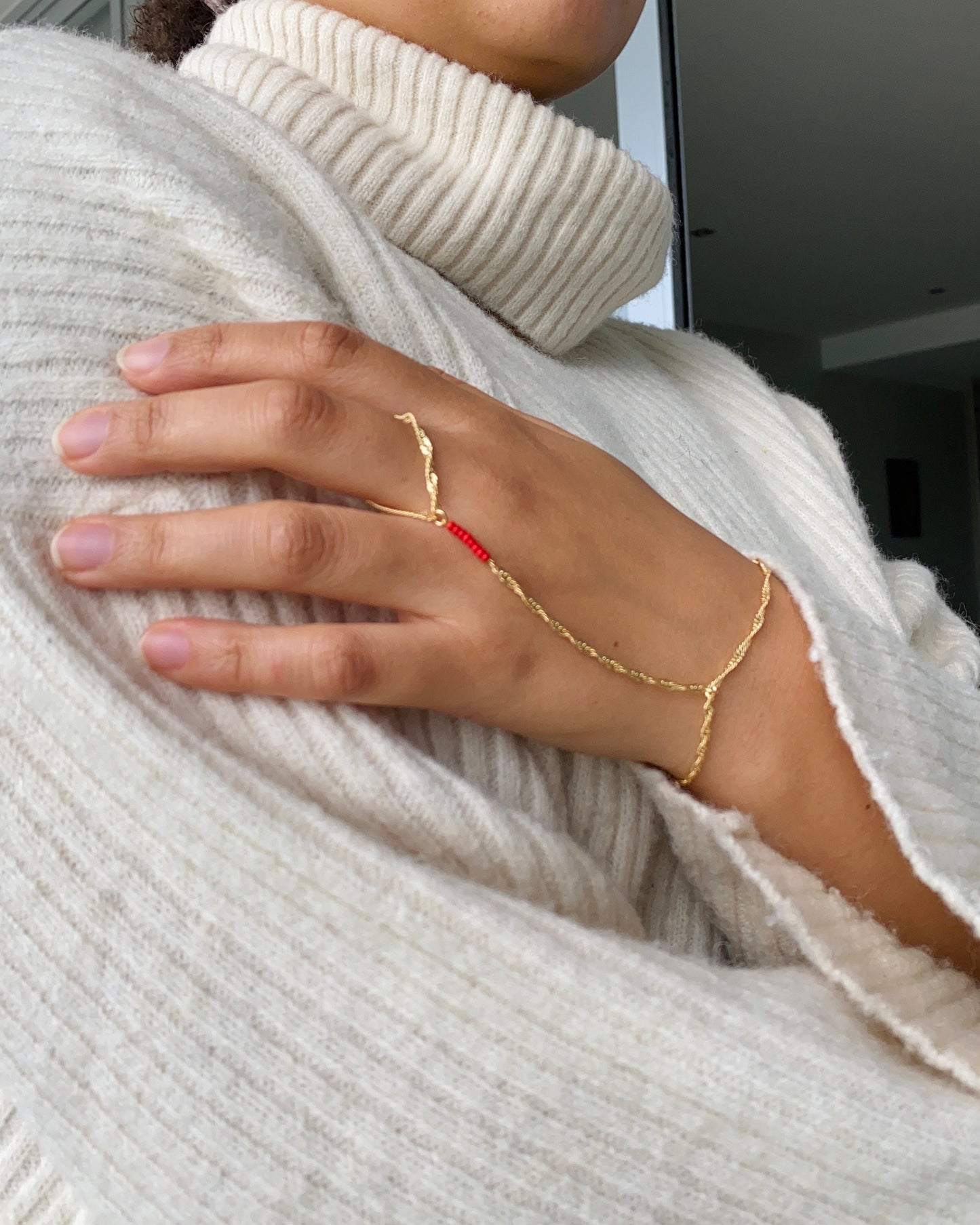 Red Beaded Hand Chain