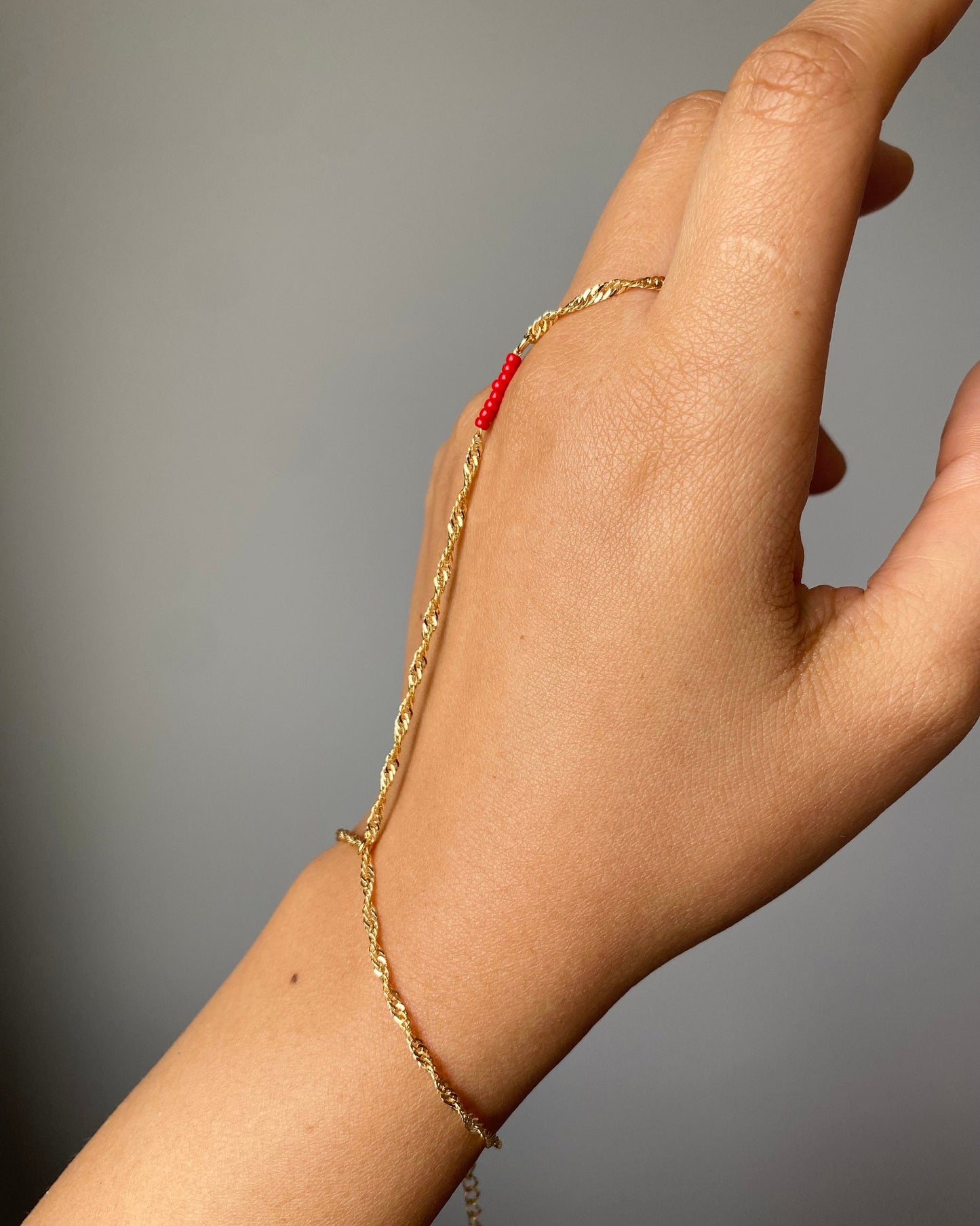 Red Beaded Hand Chain