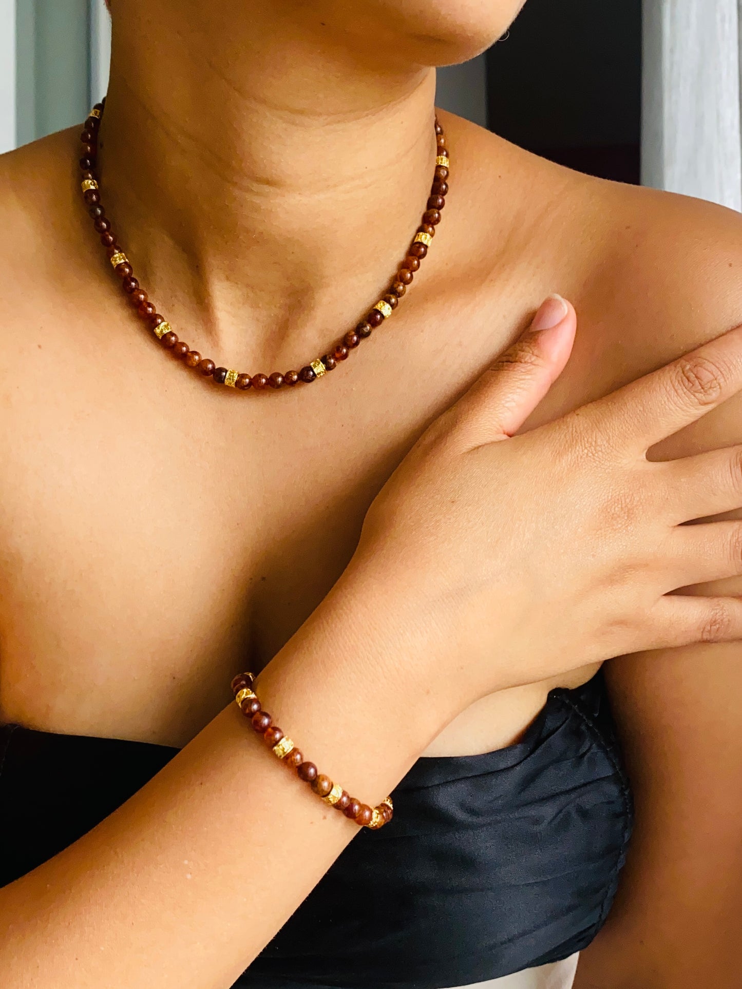 Brown and gold beaded bracelet