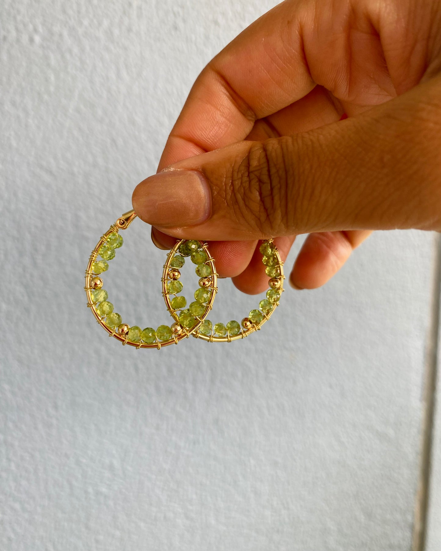 Green Gemstone Hoop Earrings