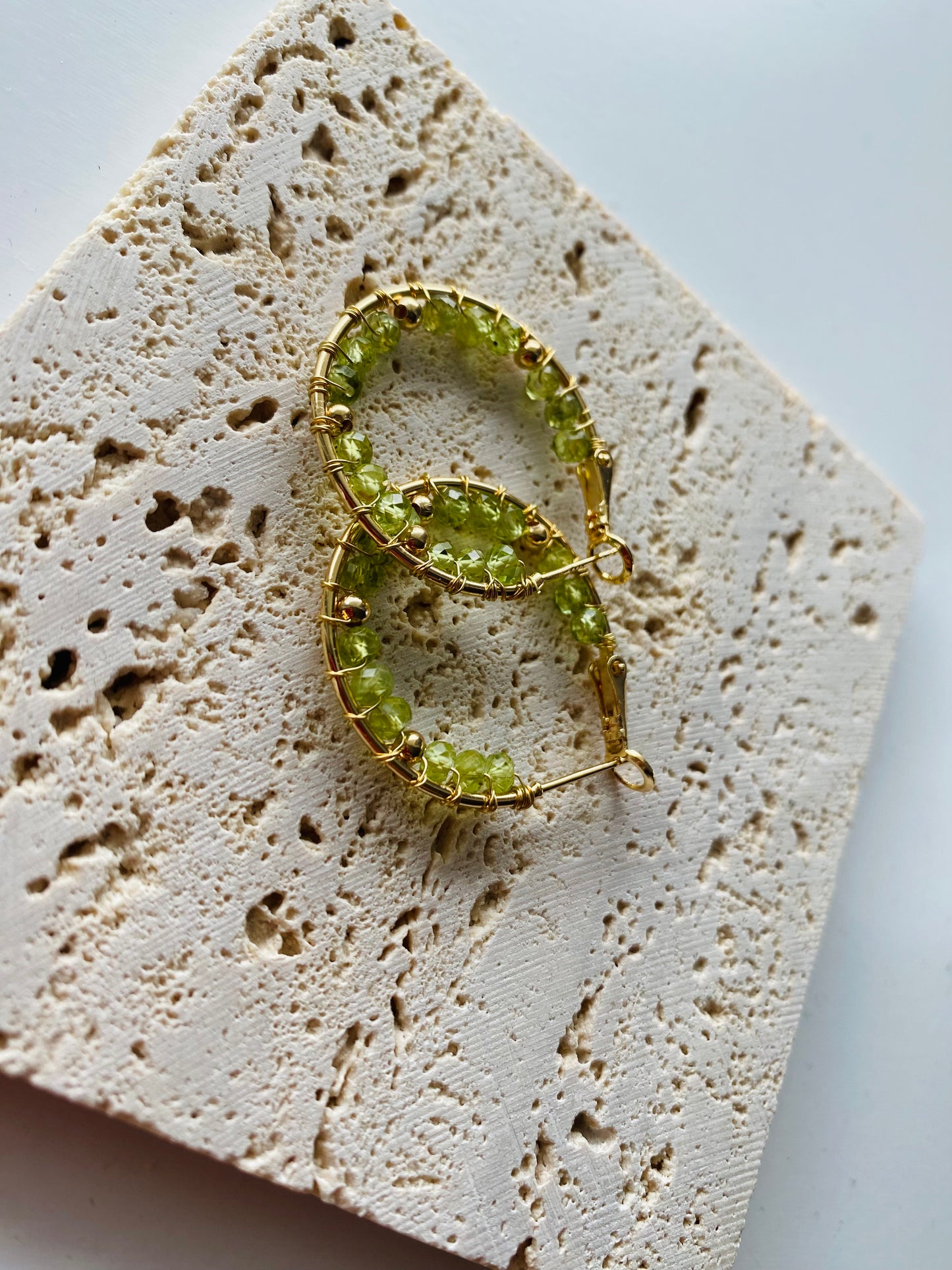 Green Gemstone Hoop Earrings