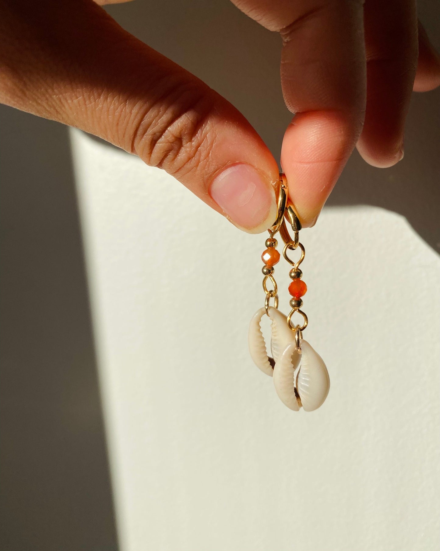 Orange Cowrie Shell Earrings