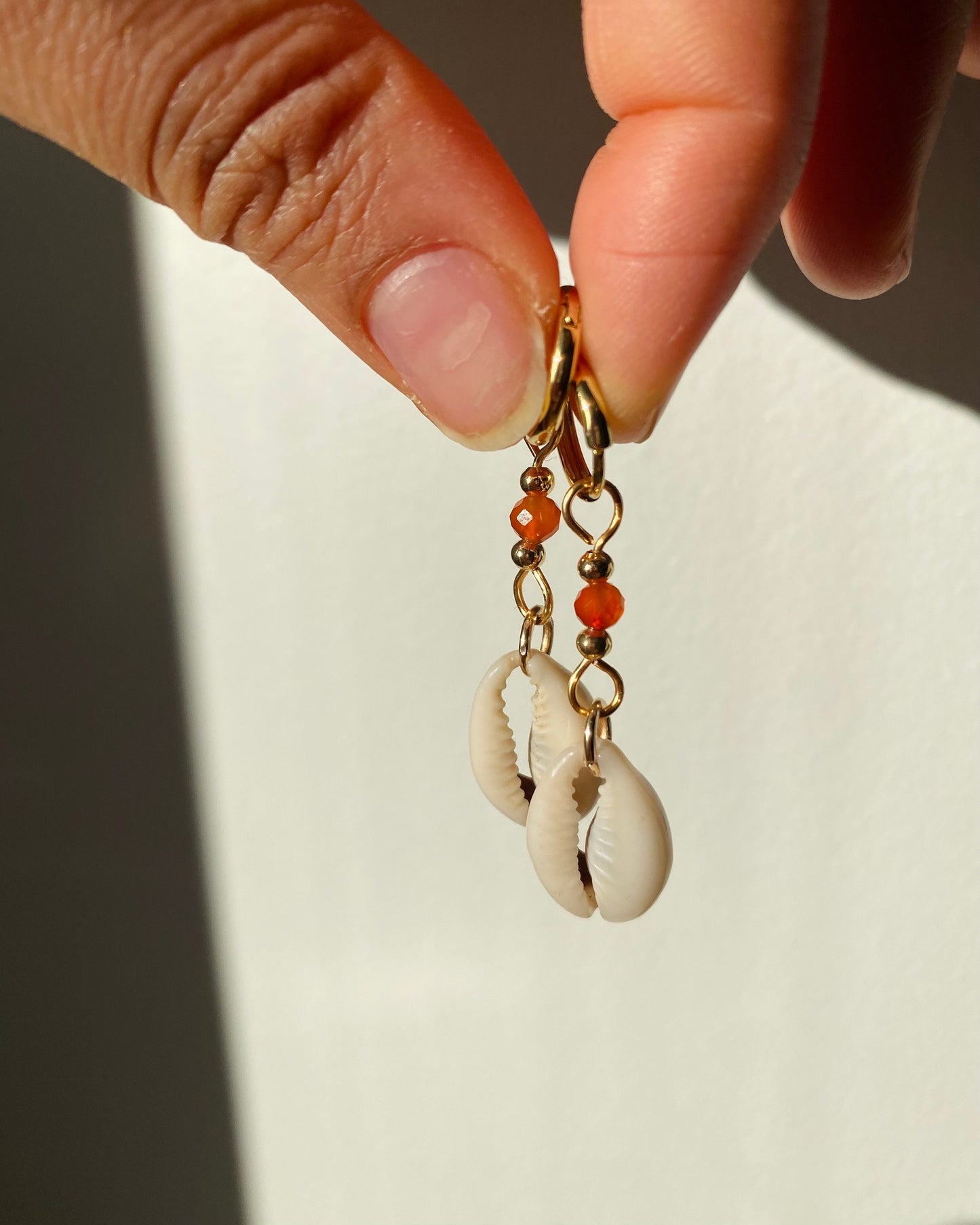 Orange Cowrie Shell Earrings