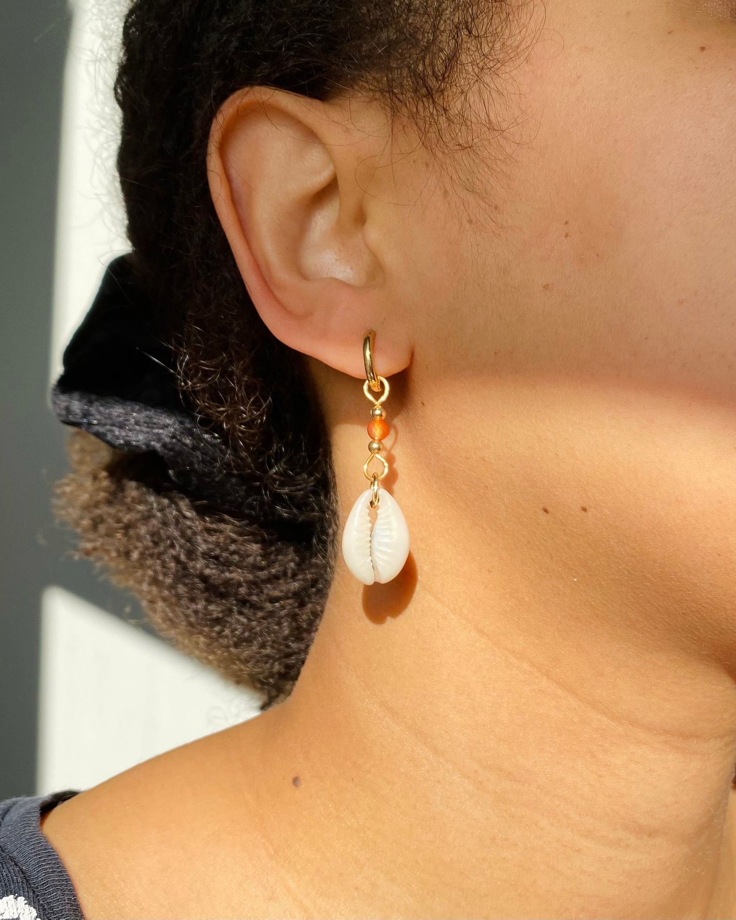 Orange Cowrie Shell Earrings