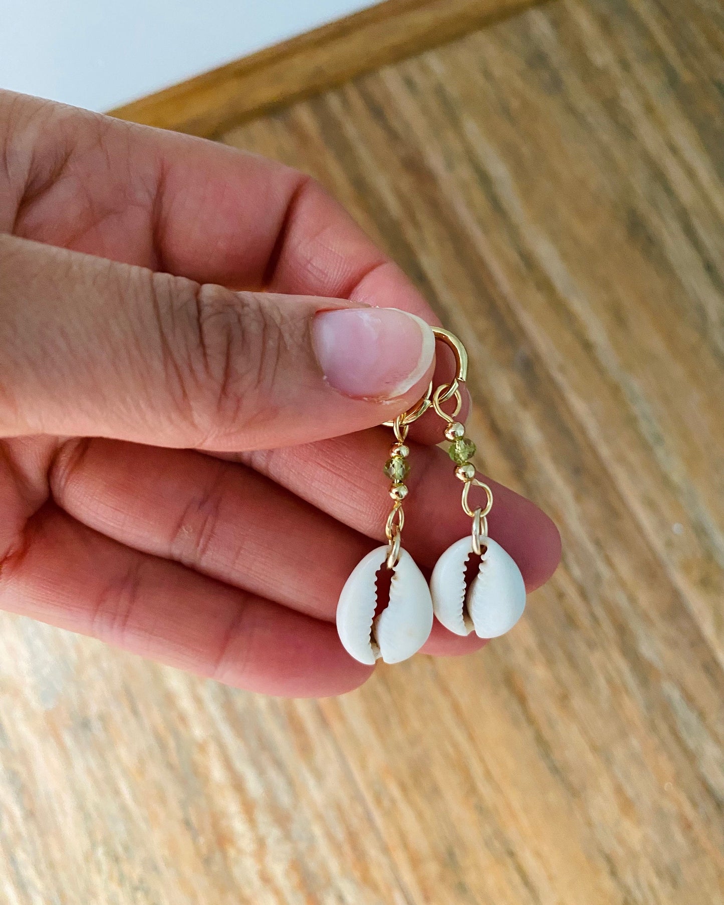 Green Cowrie Shell Earrings