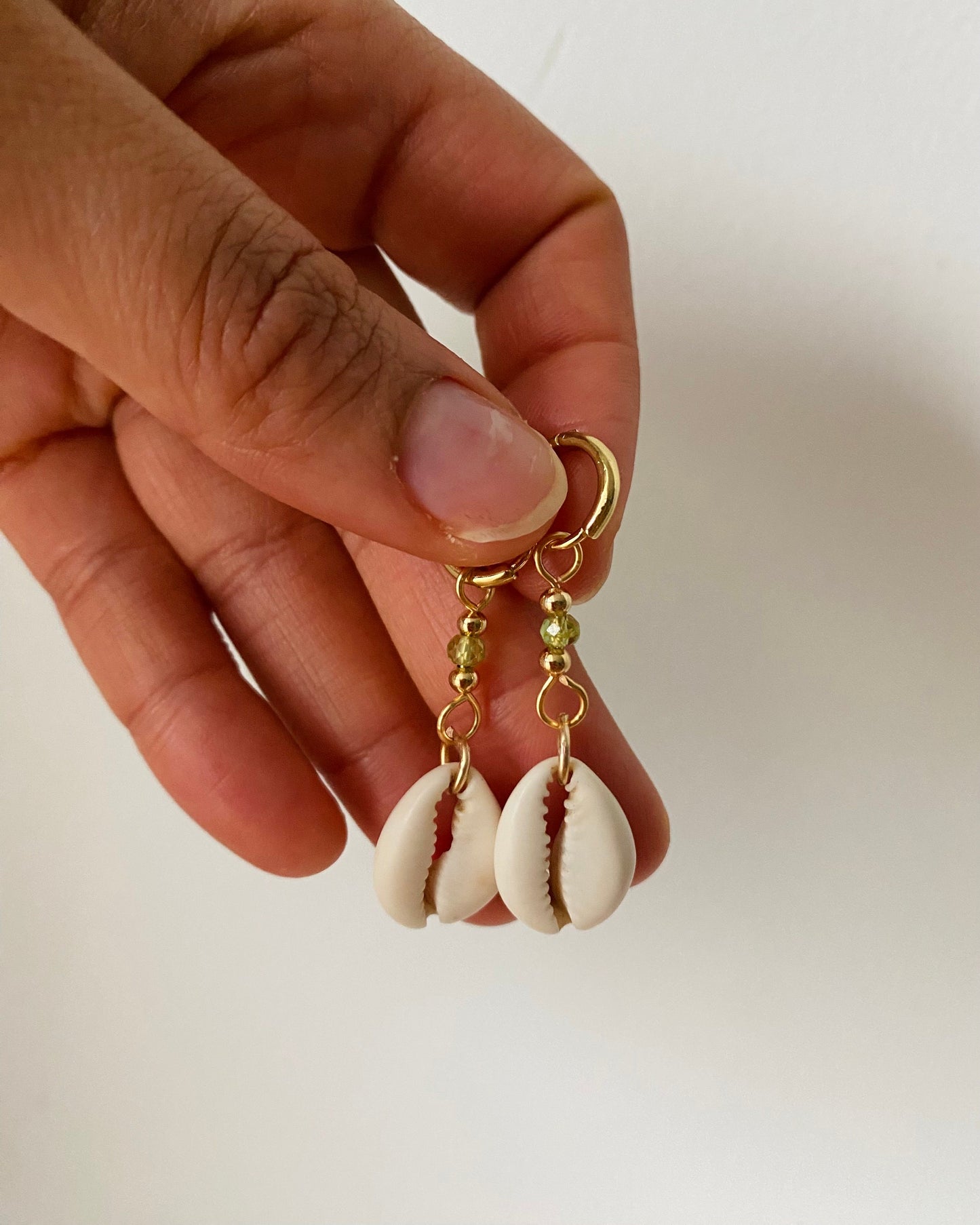 Green Cowrie Shell Earrings