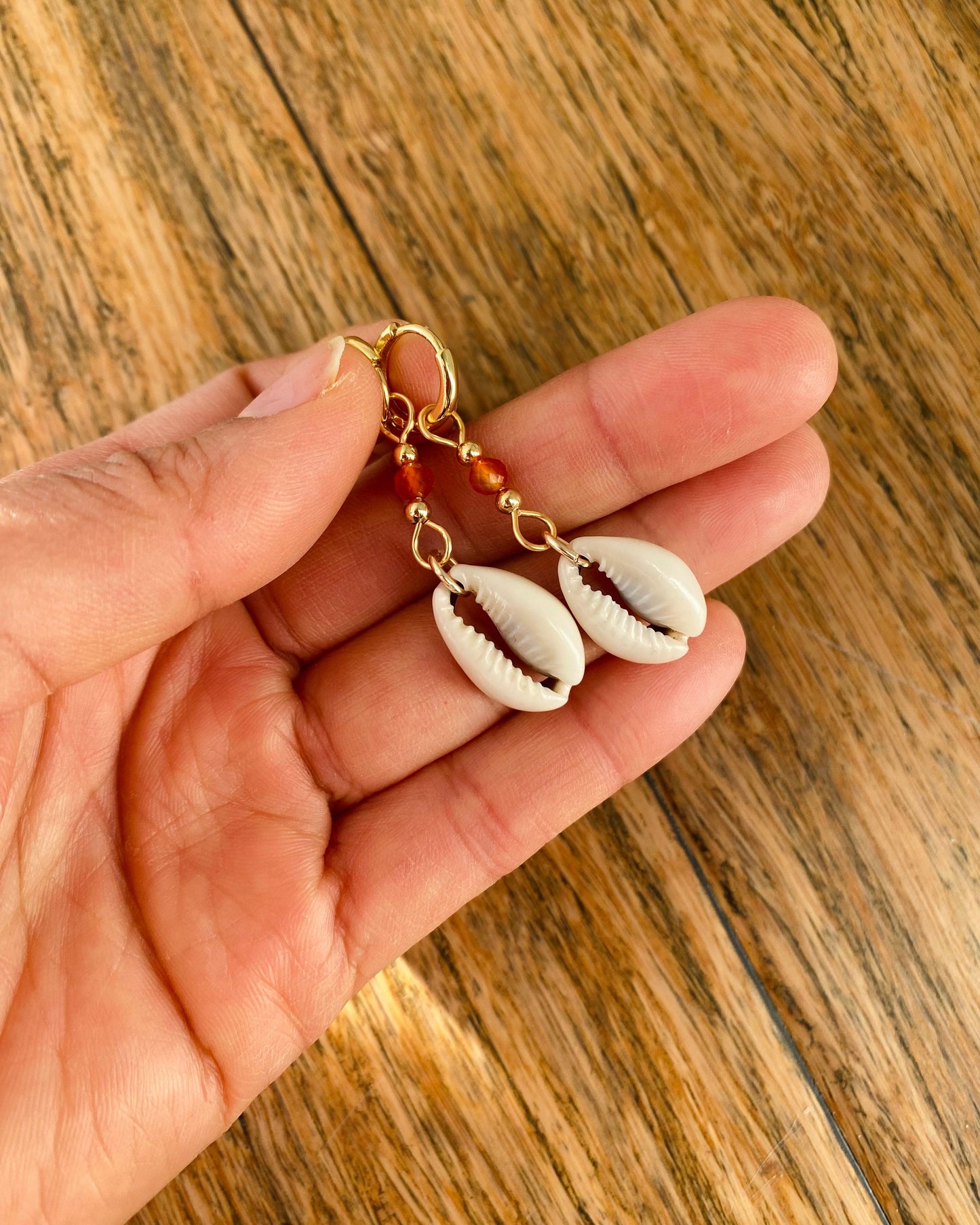 Orange Cowrie Shell Earrings