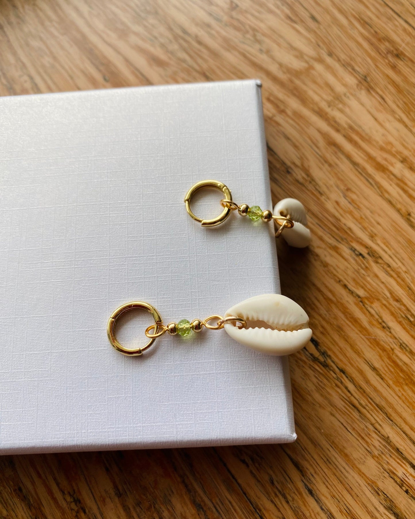 Green Cowrie Shell Earrings