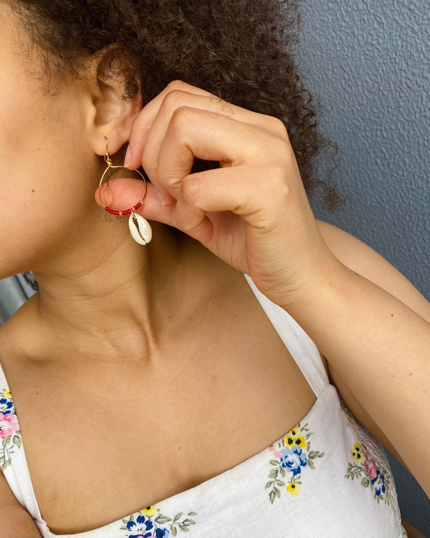 Red Shell Hoop Earrings