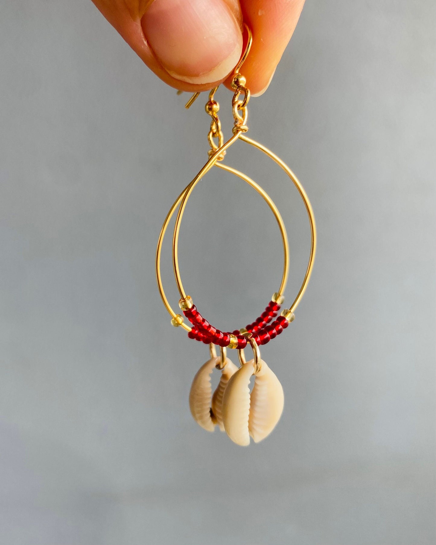 Red Shell Hoop Earrings