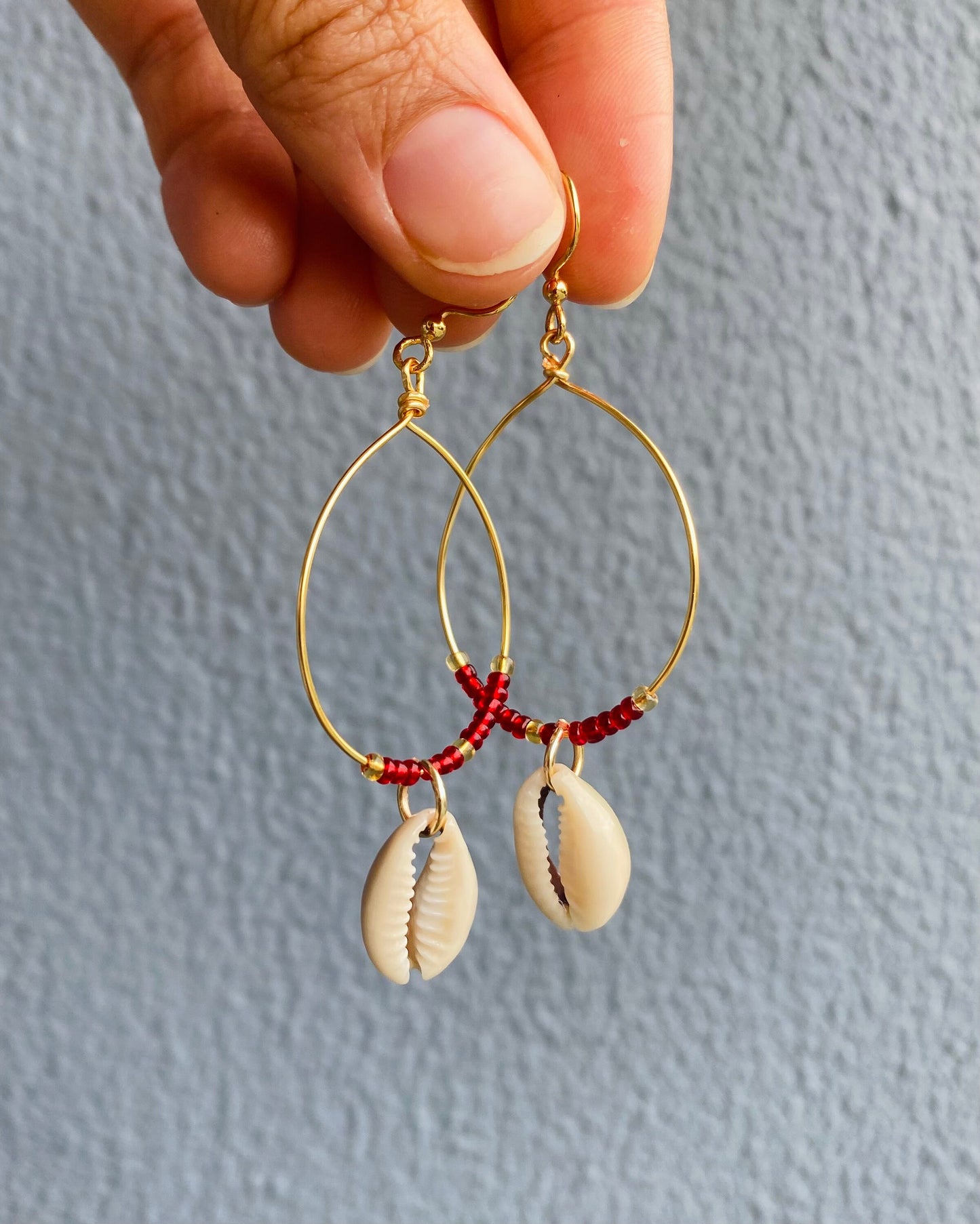 Red Shell Hoop Earrings