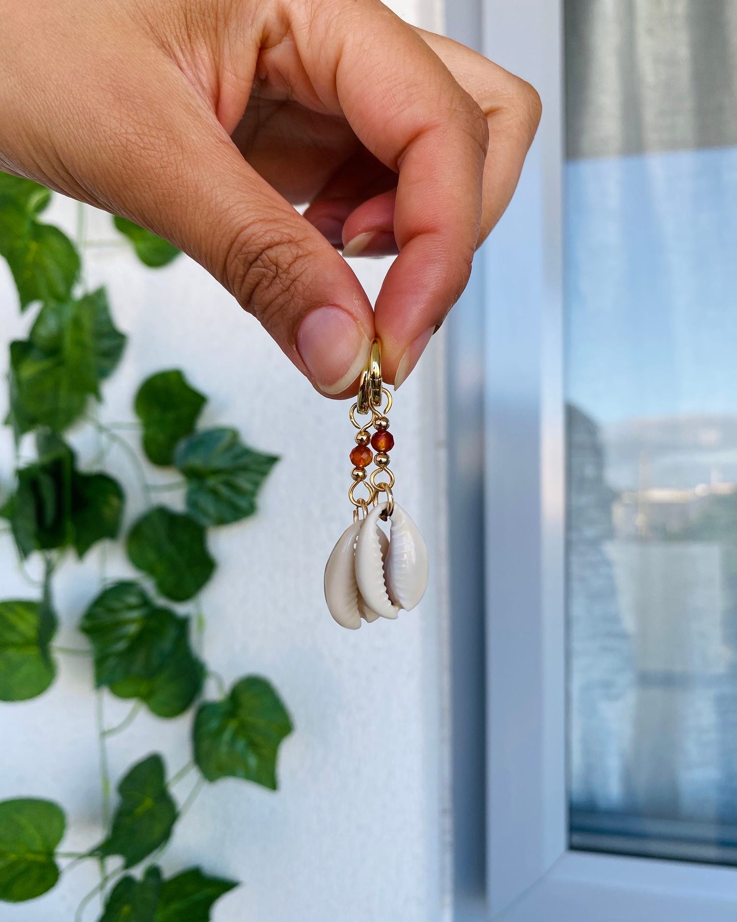 Orange Cowrie Shell Earrings