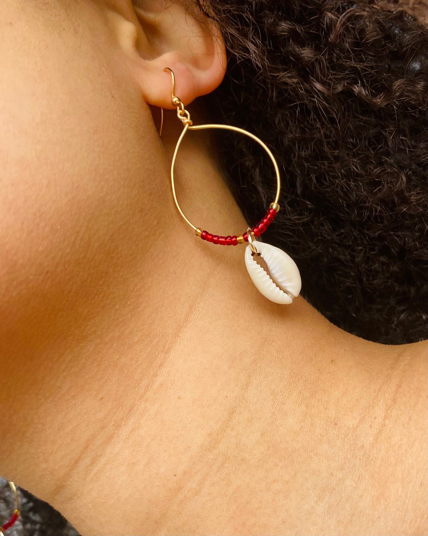 Red Shell Hoop Earrings