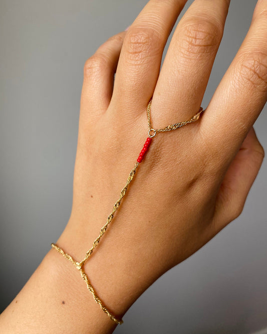 Red Beaded Hand Chain